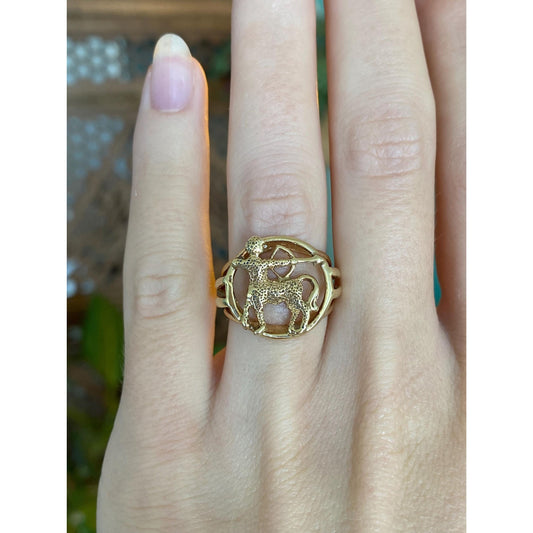 Vintage Solid 14k Yellow Gold Sagittarius Archer Ring - Size 4.75