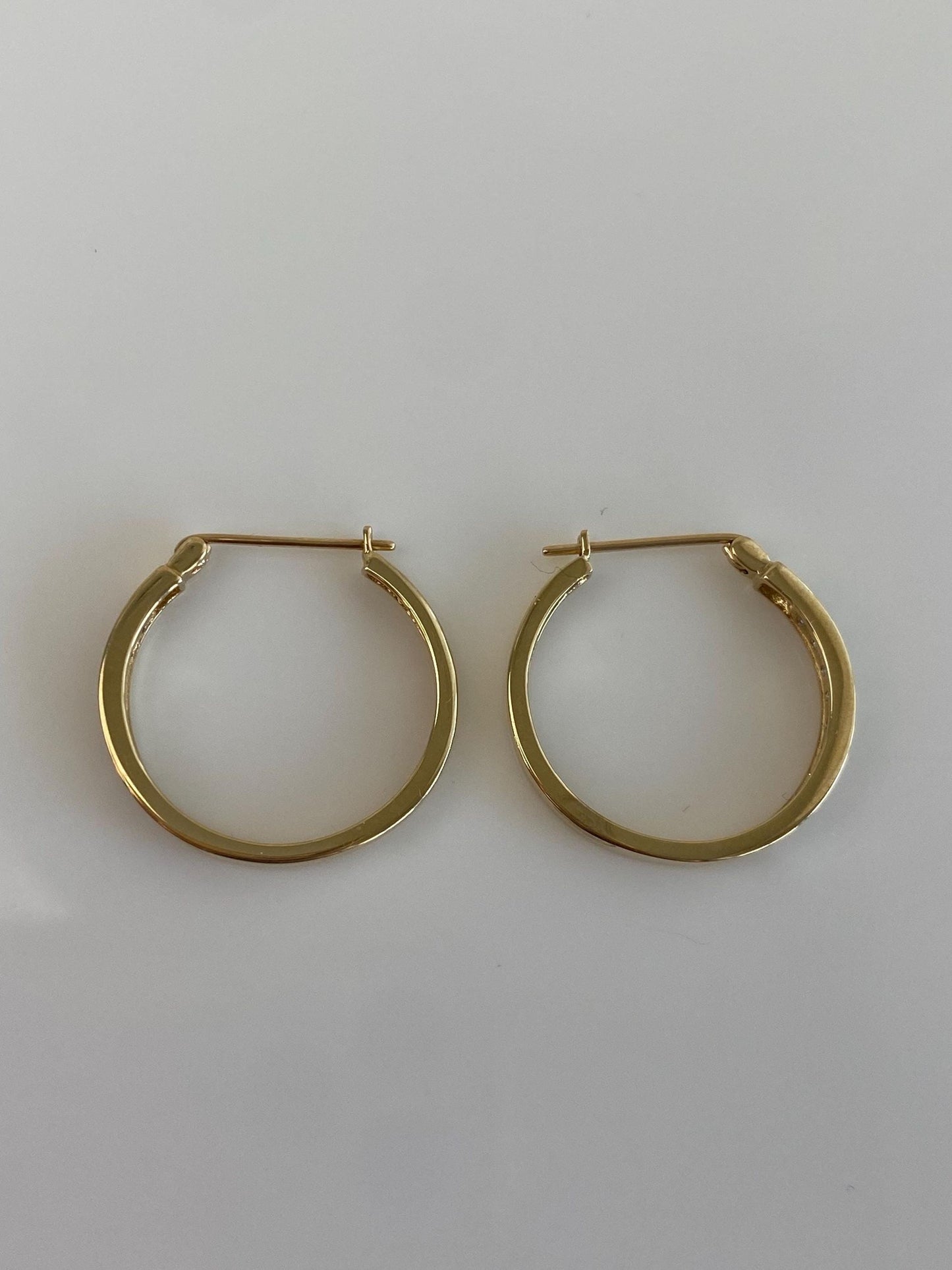 Vintage 10k Yellow Gold Clear Sapphire Hoop Earrings