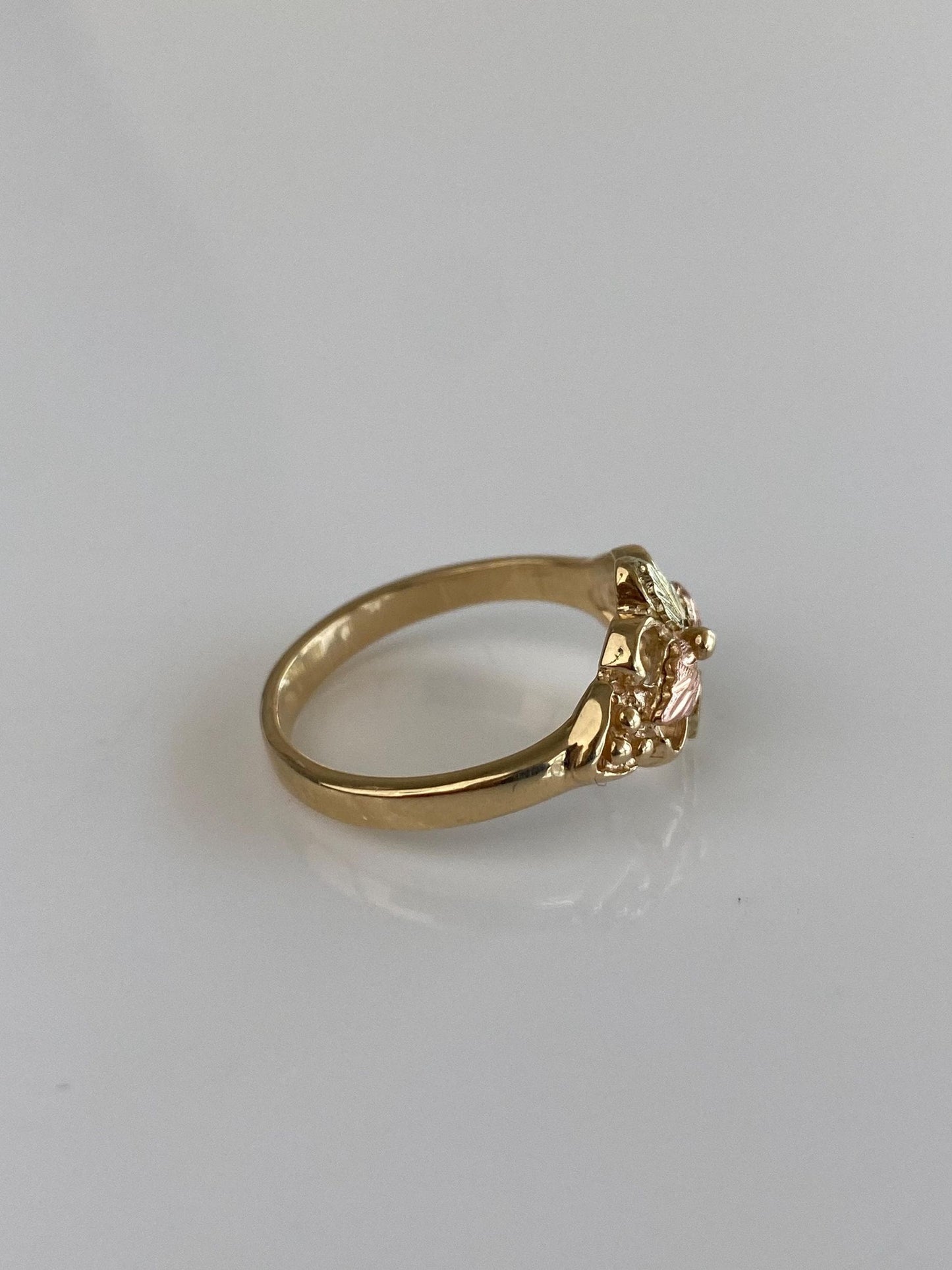 Solid 10k Black Hills Gold Diamond Cut Flower Ring - Size 6.75