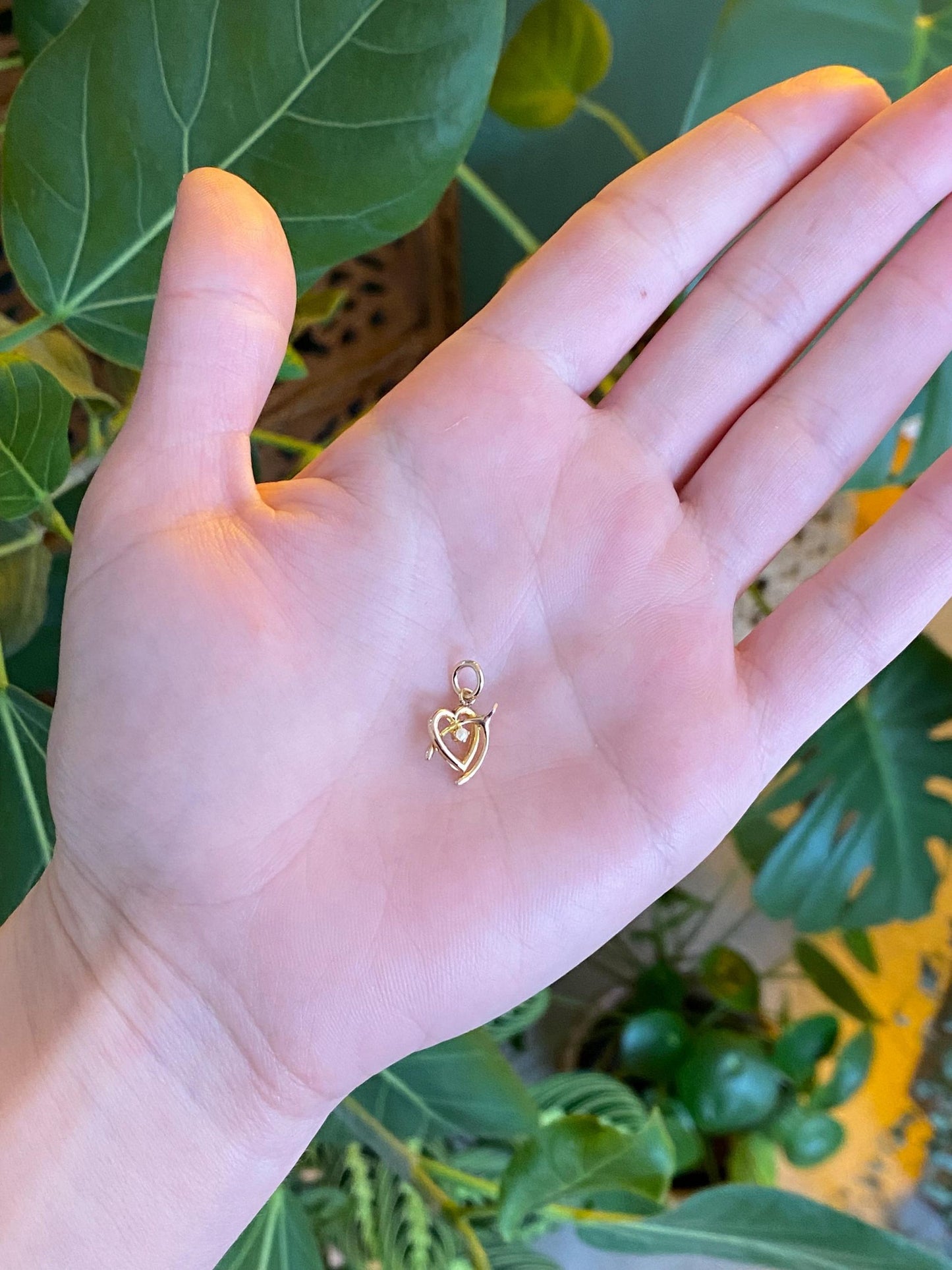 Vintage 10k Yellow Gold Seed Pearl Heart Wishbone Charm