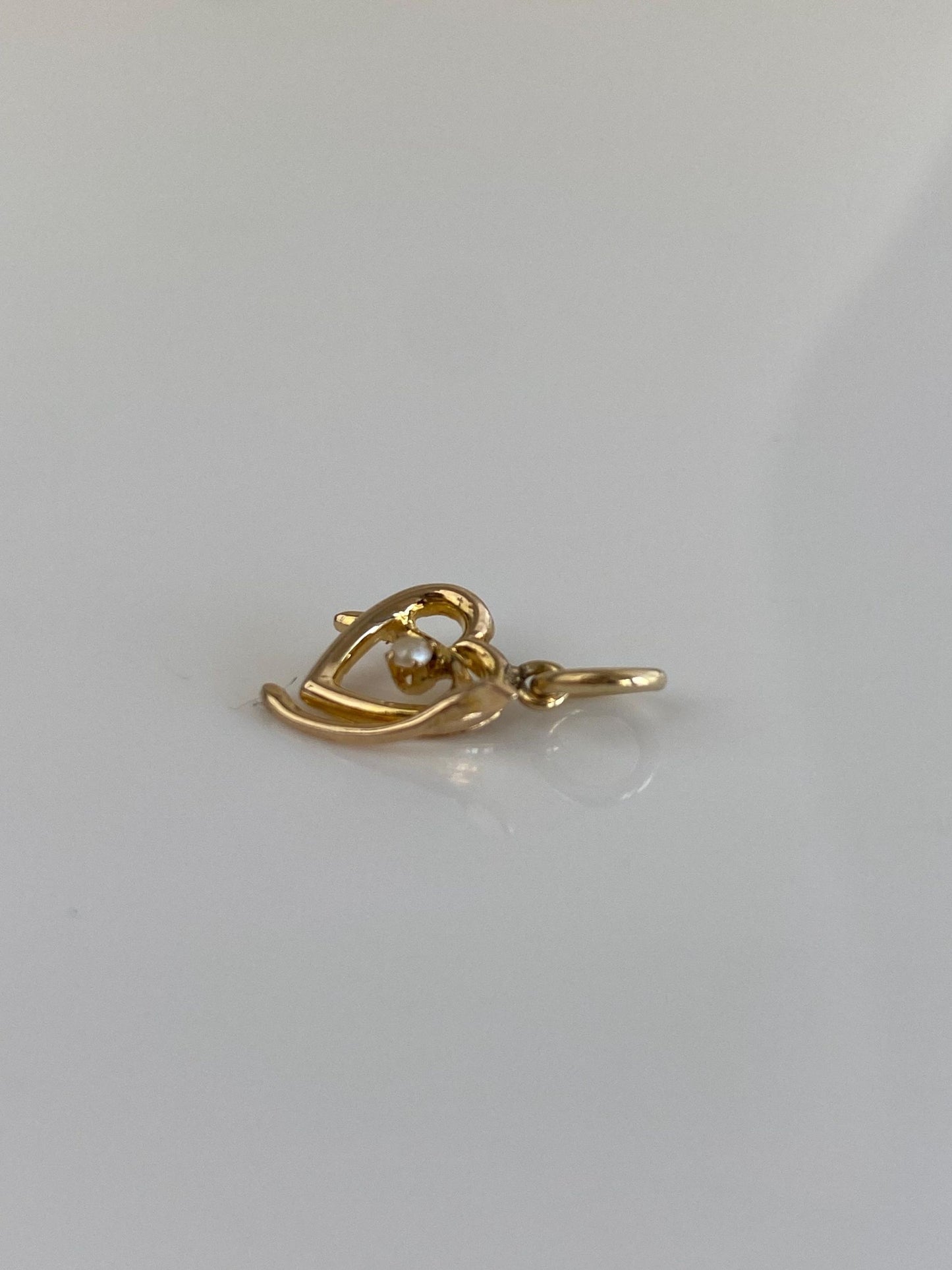 Vintage 10k Yellow Gold Seed Pearl Heart Wishbone Charm