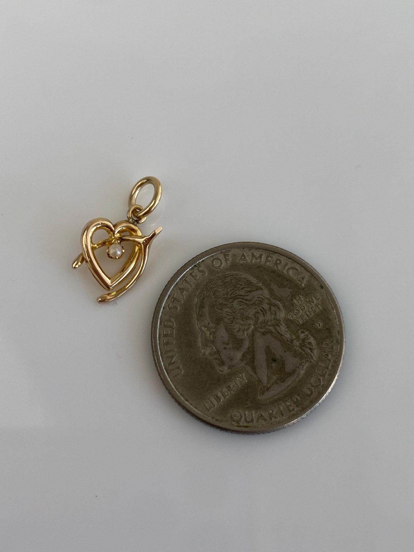 Vintage 10k Yellow Gold Seed Pearl Heart Wishbone Charm
