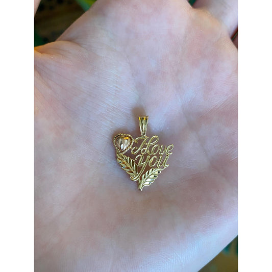 Solid 14k Rose & Yellow Gold Diamond Cut 'I Love You' Charm