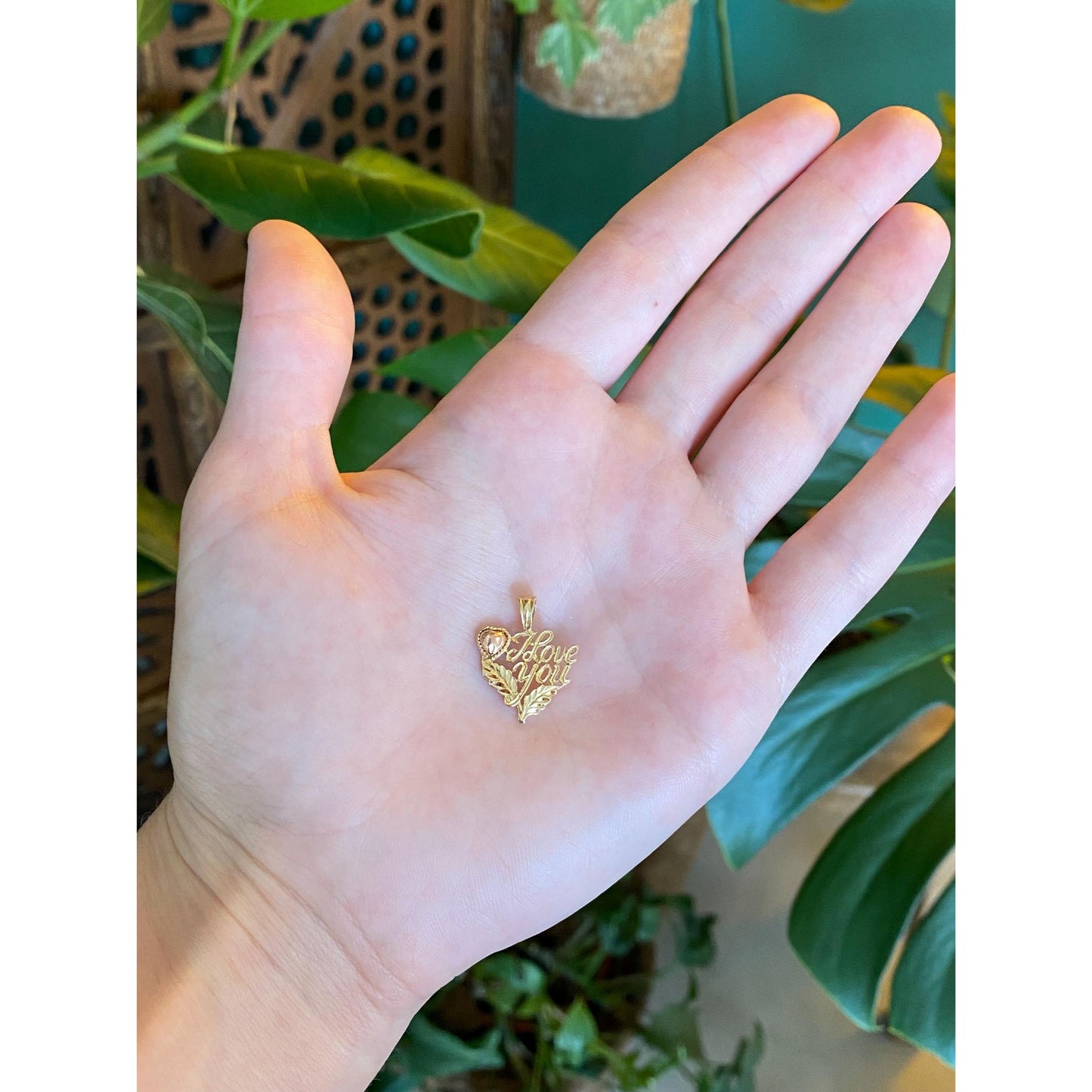 Solid 14k Rose & Yellow Gold Diamond Cut 'I Love You' Charm