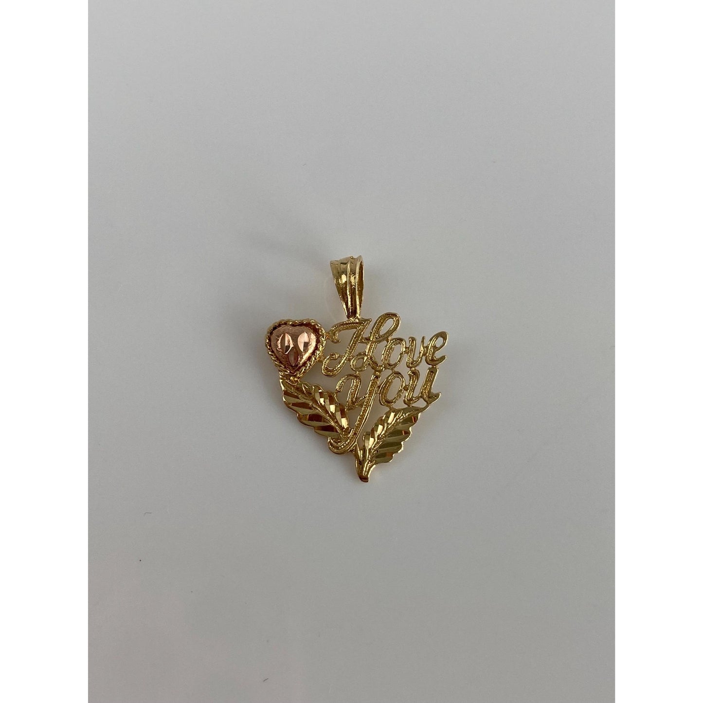 Solid 14k Rose & Yellow Gold Diamond Cut 'I Love You' Charm