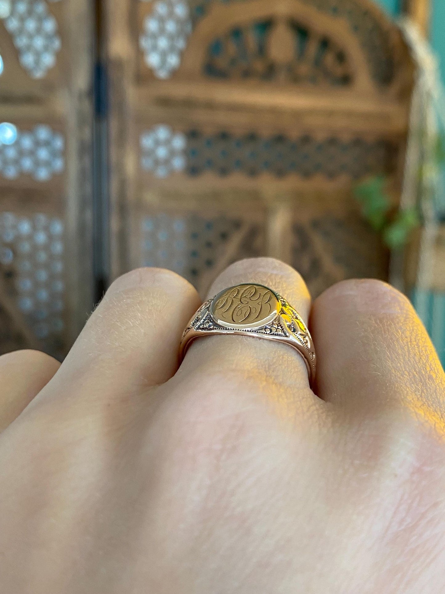 Vintage Solid 10k Rosey Gold Monogram Signet Ring - Size 7.5