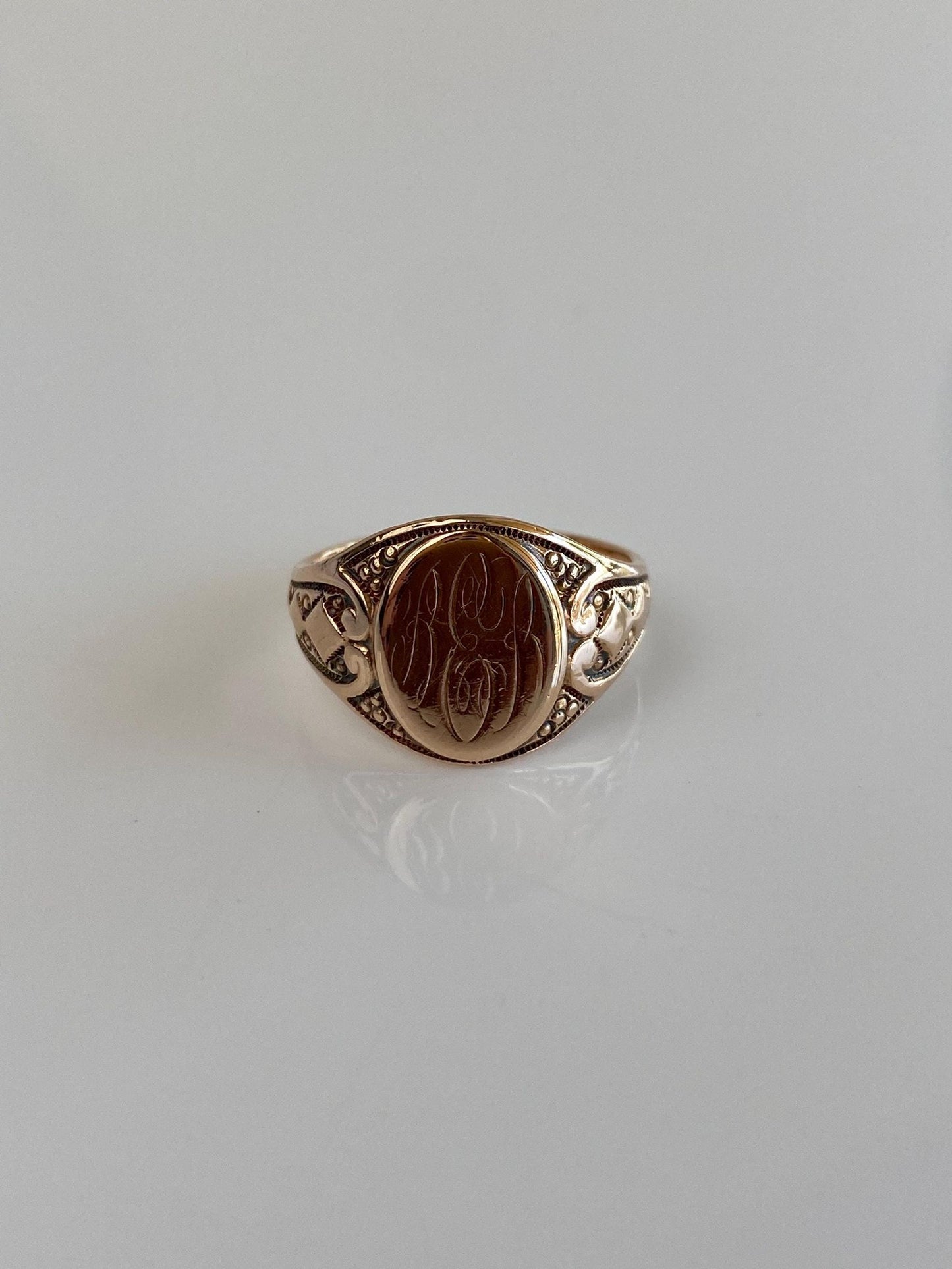 Vintage Solid 10k Rosey Gold Monogram Signet Ring - Size 7.5