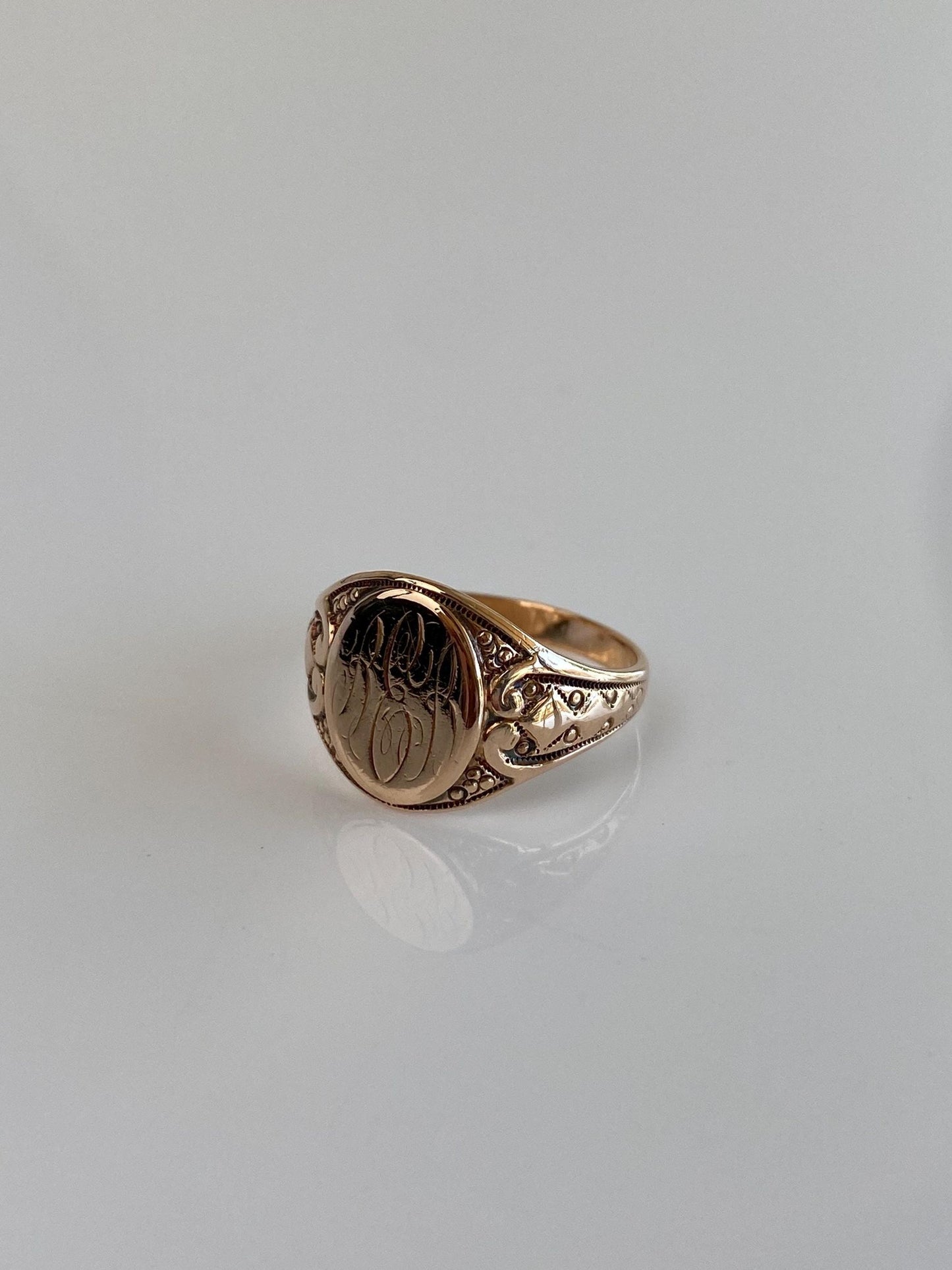 Vintage Solid 10k Rosey Gold Monogram Signet Ring - Size 7.5