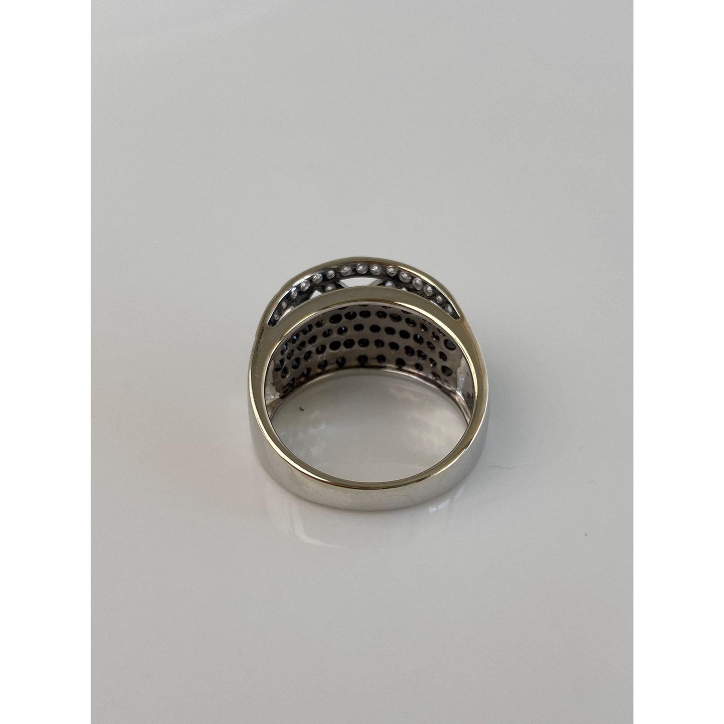 Vintage Solid 14k White Gold Black & Clear Cubic Zirconia Ring Band - Size 10