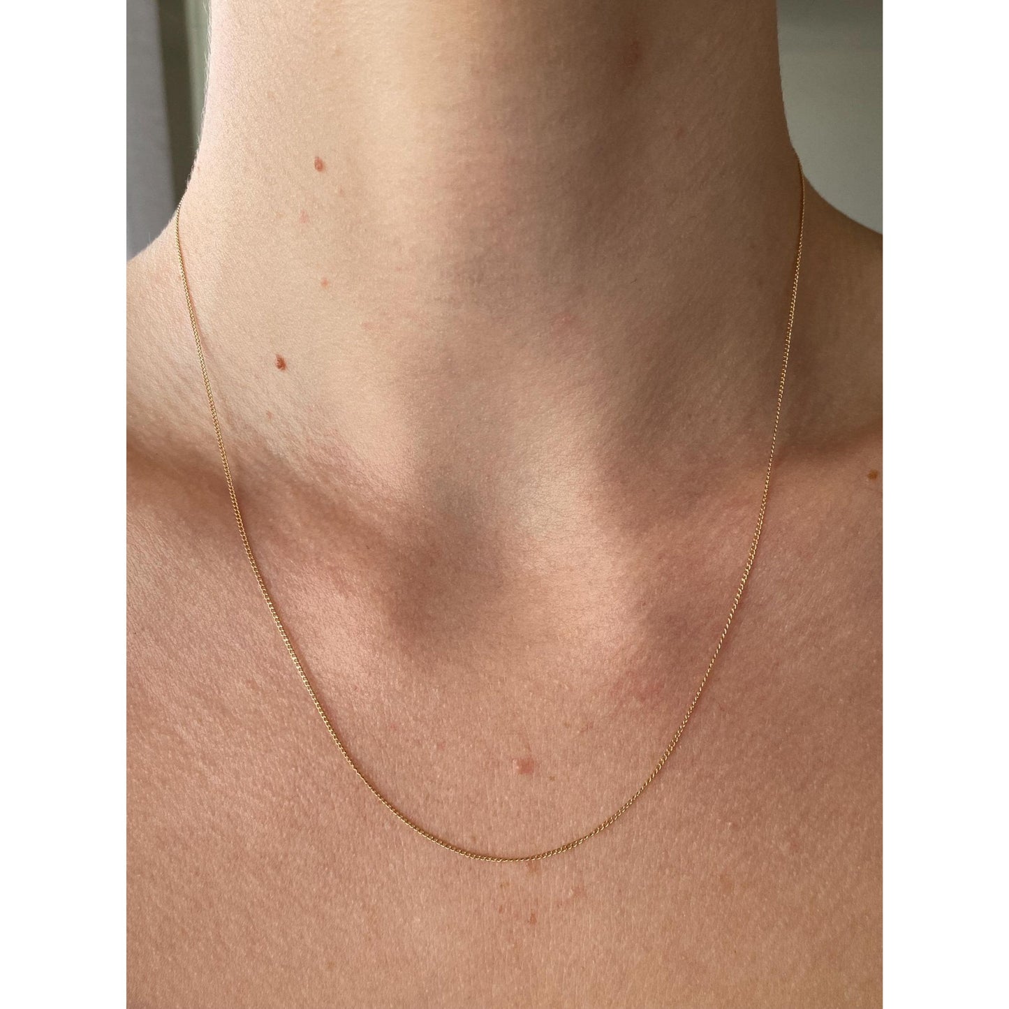 Vintage Solid 14k Yellow Gold Dainty Tight Curb Chain Necklace - 18 inches