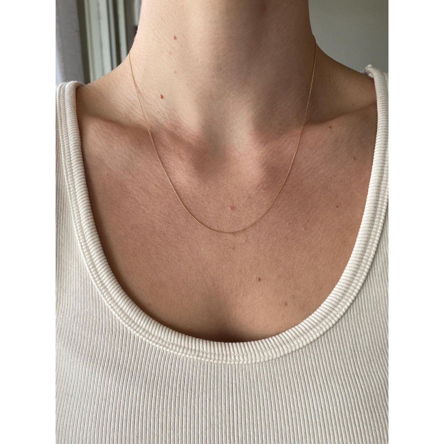 Vintage Solid 14k Yellow Gold Dainty Tight Curb Chain Necklace - 18 inches