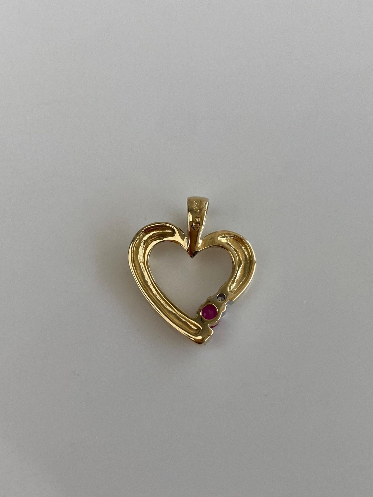 Vintage Solid 14k Yellow Gold Ruby Diamond Heart Charm