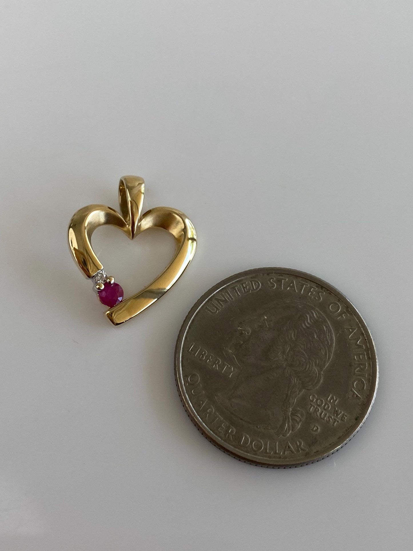 Vintage Solid 14k Yellow Gold Ruby Diamond Heart Charm