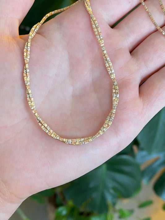 Vintage Solid 14k Tri Tone Gold Pattern Twisted Omega Chain Necklace - 16.5 inches
