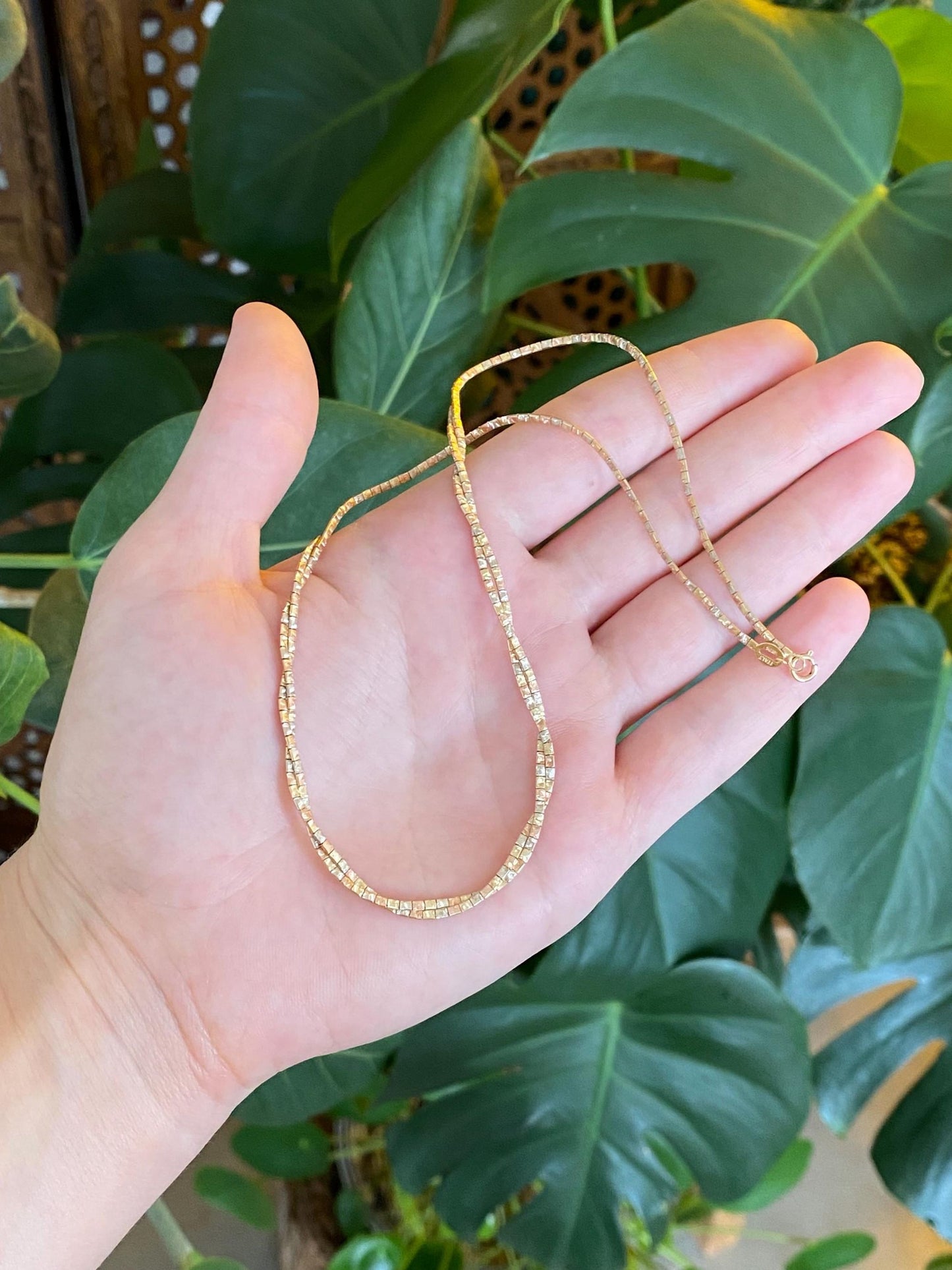 Vintage Solid 14k Tri Tone Gold Pattern Twisted Omega Chain Necklace - 16.5 inches