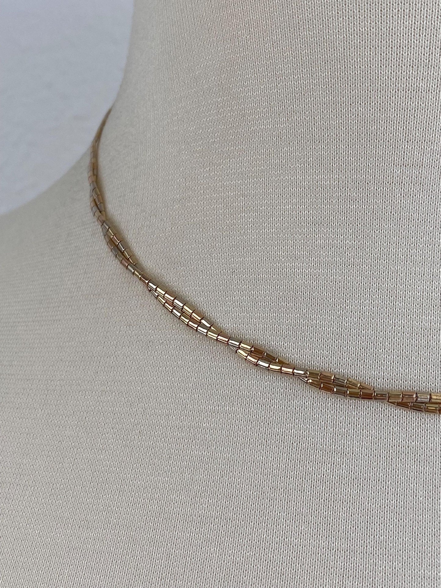 Vintage Solid 14k Tri Tone Gold Pattern Twisted Omega Chain Necklace - 16.5 inches