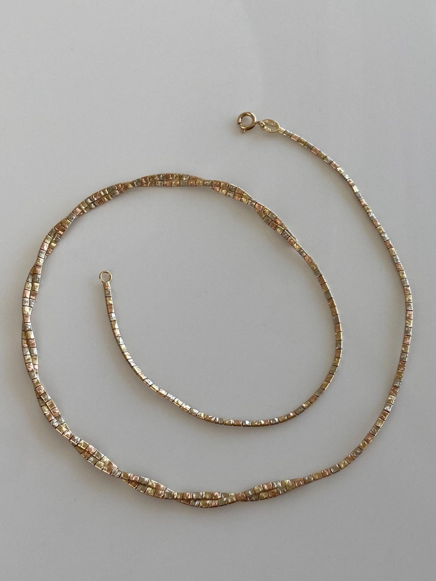 Vintage Solid 14k Tri Tone Gold Pattern Twisted Omega Chain Necklace - 16.5 inches