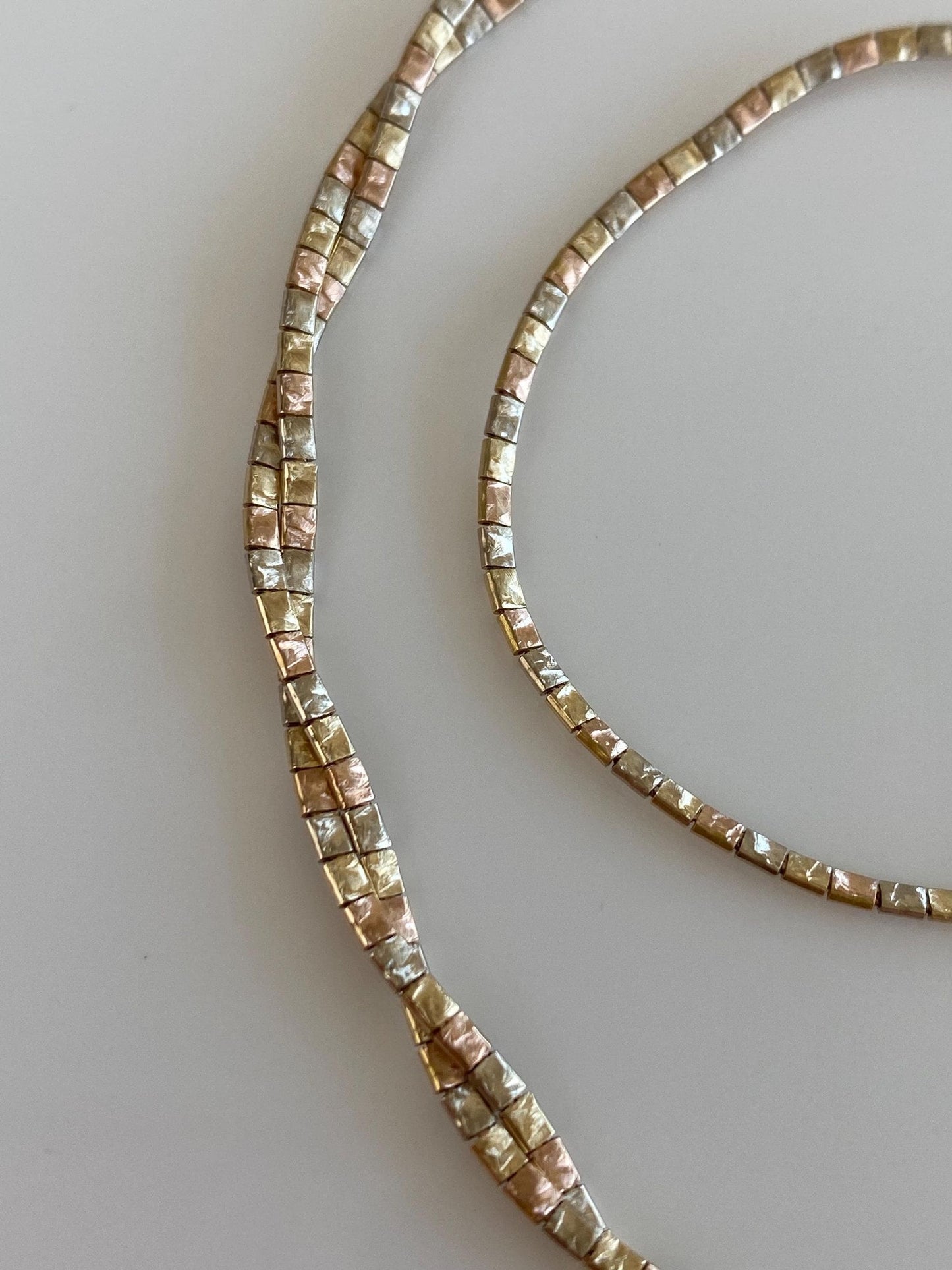 Vintage Solid 14k Tri Tone Gold Pattern Twisted Omega Chain Necklace - 16.5 inches