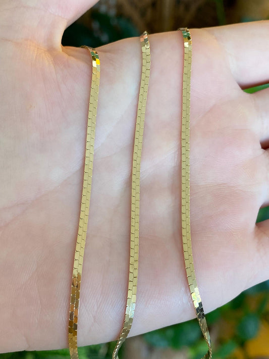 Vintage Solid 14k Yellow Gold Fancy Flat Chain Necklace - 18 inches