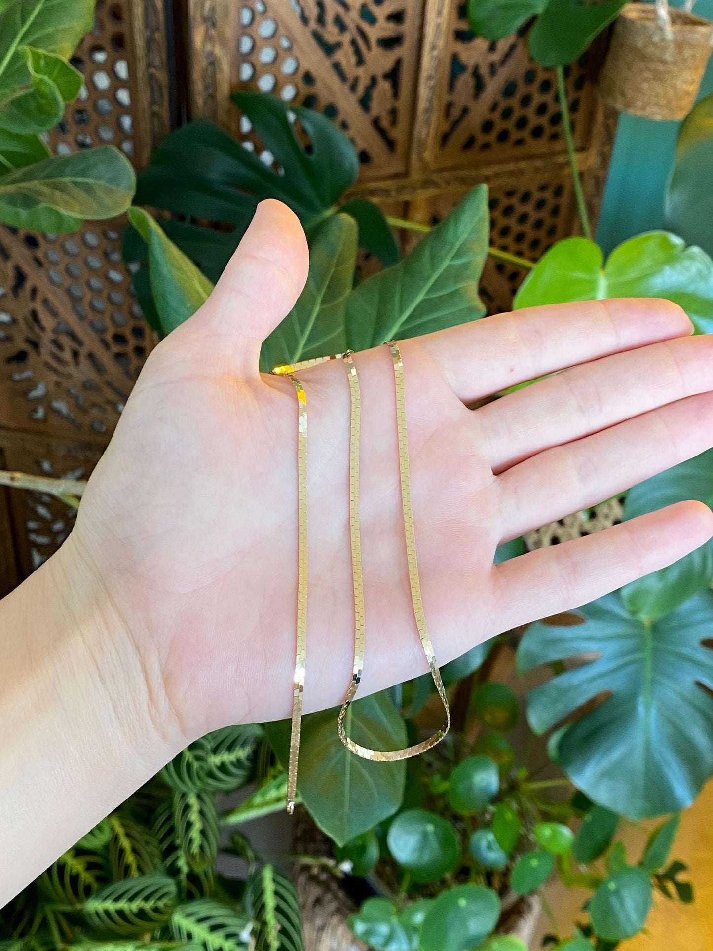 Vintage Solid 14k Yellow Gold Fancy Flat Chain Necklace - 18 inches