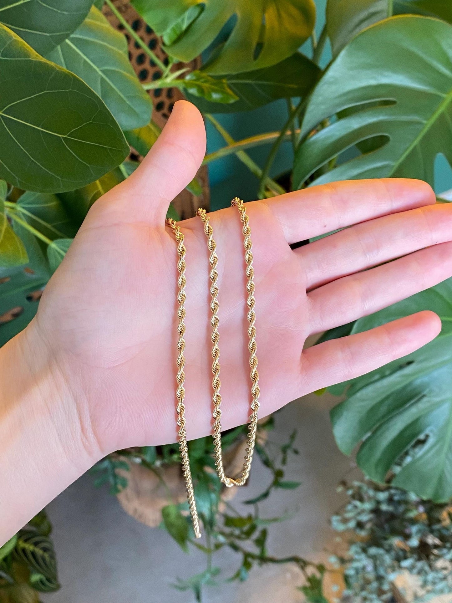 Vintage Solid 14k Yellow Gold Rope Chain Necklace - 25 inches