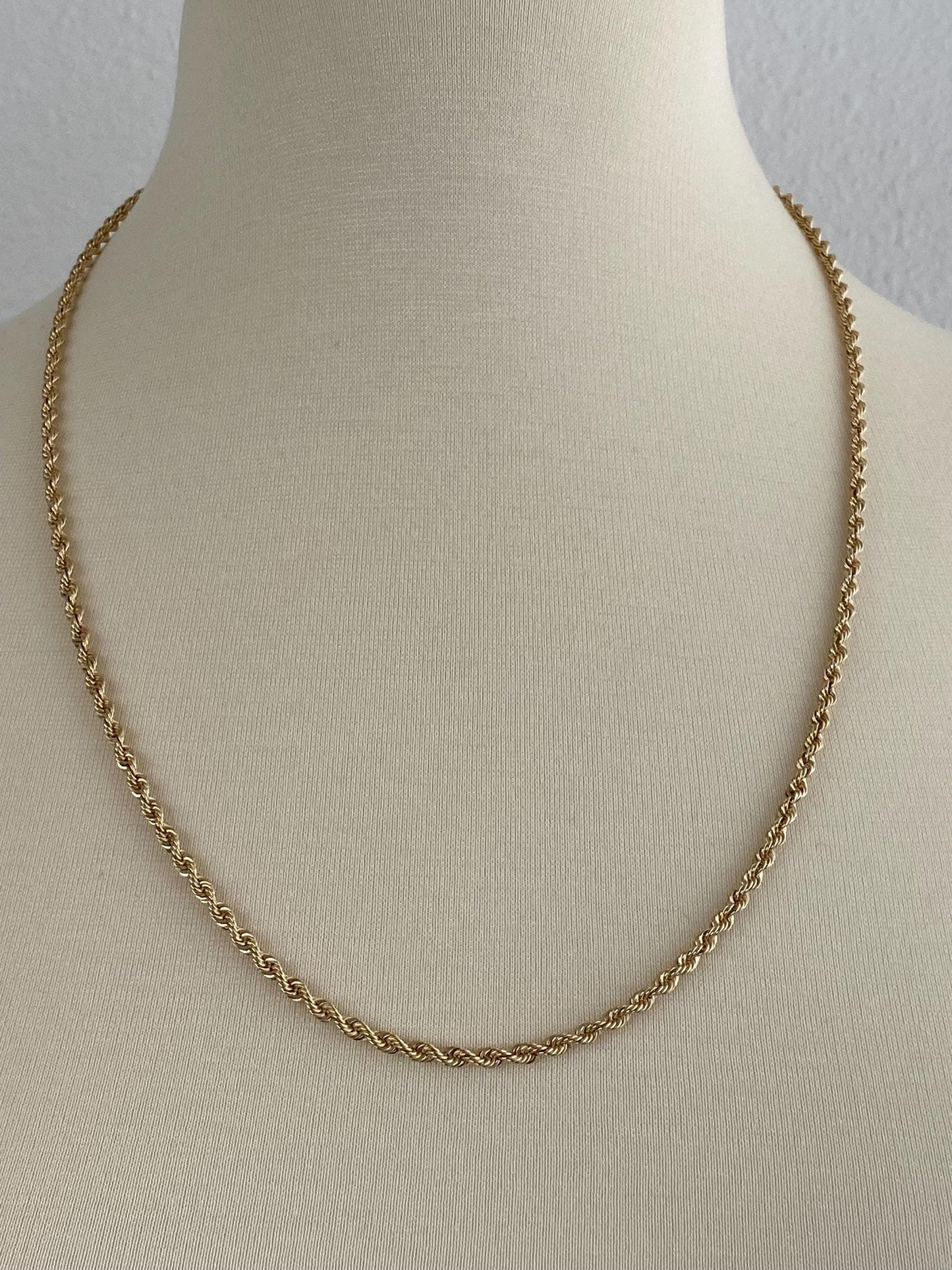 Vintage Solid 14k Yellow Gold Rope Chain Necklace - 25 inches