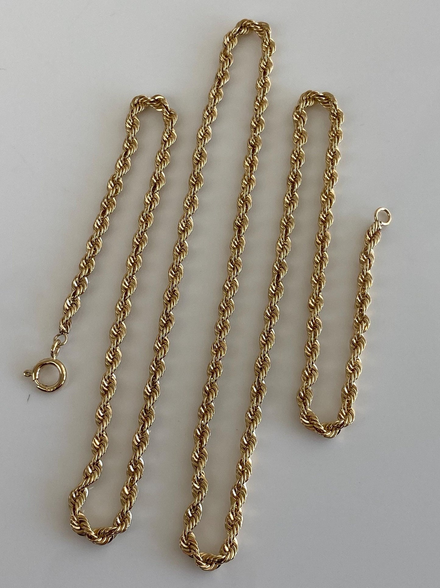 Vintage Solid 14k Yellow Gold Rope Chain Necklace - 25 inches