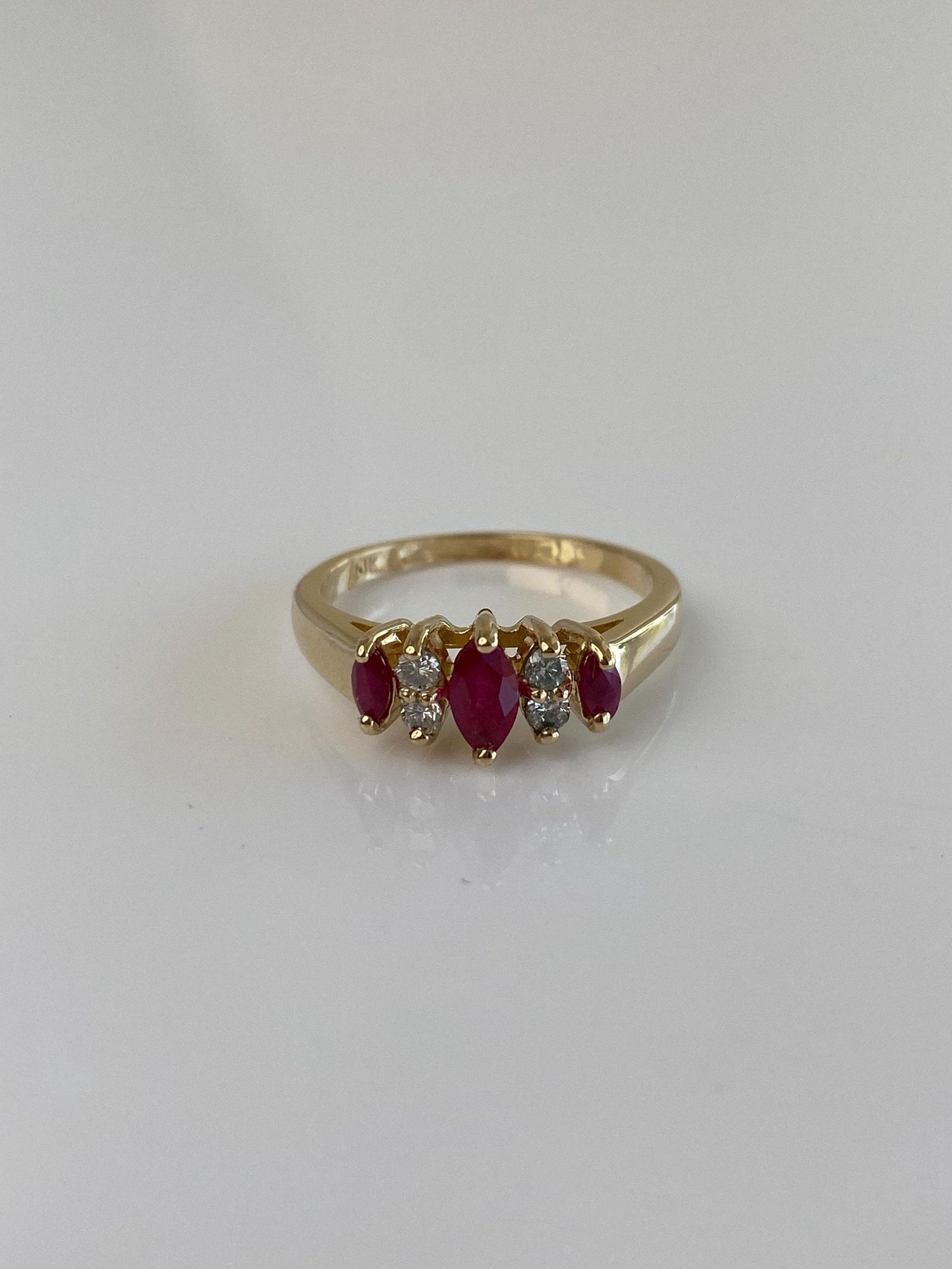 Vintage Solid 14k Yellow Gold Ruby Diamond Ring - Size 6.75