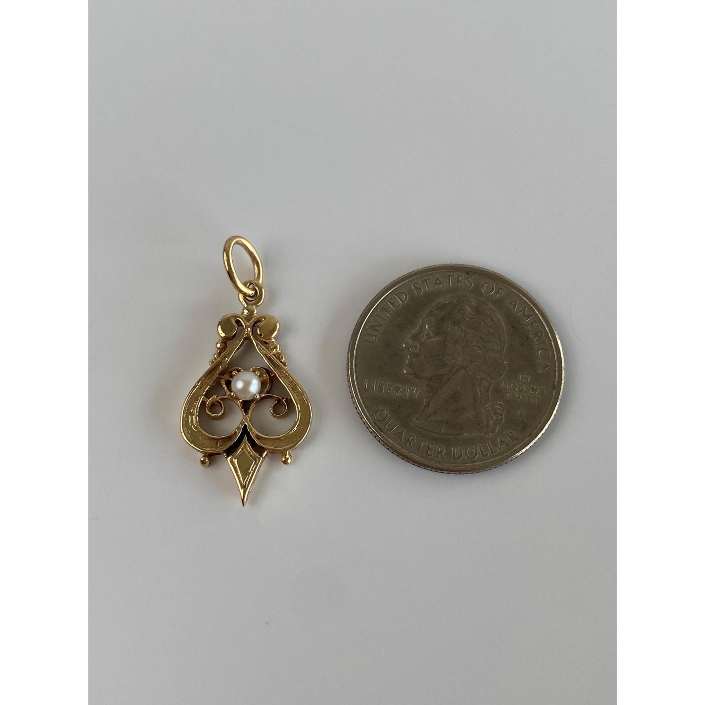 Vintage Solid 14k Yellow Gold Ornate Pearl Charm