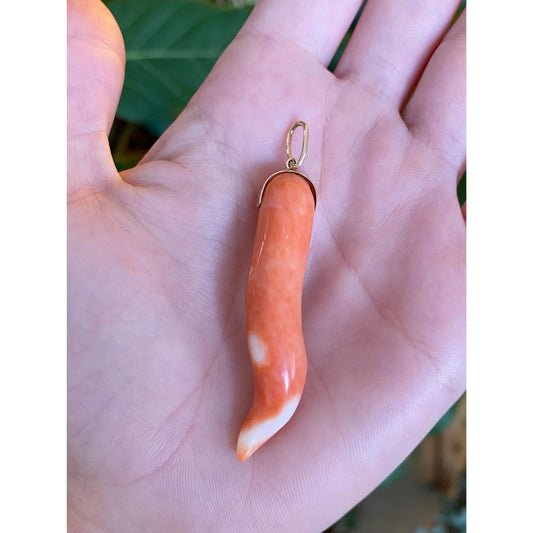 Vintage Solid 14k Yellow Gold Coral Charm