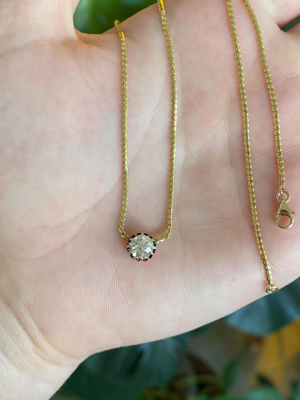Vintage Solid 18k Yellow Gold Diamond Serpentine Chain Necklace - 15.25 inches