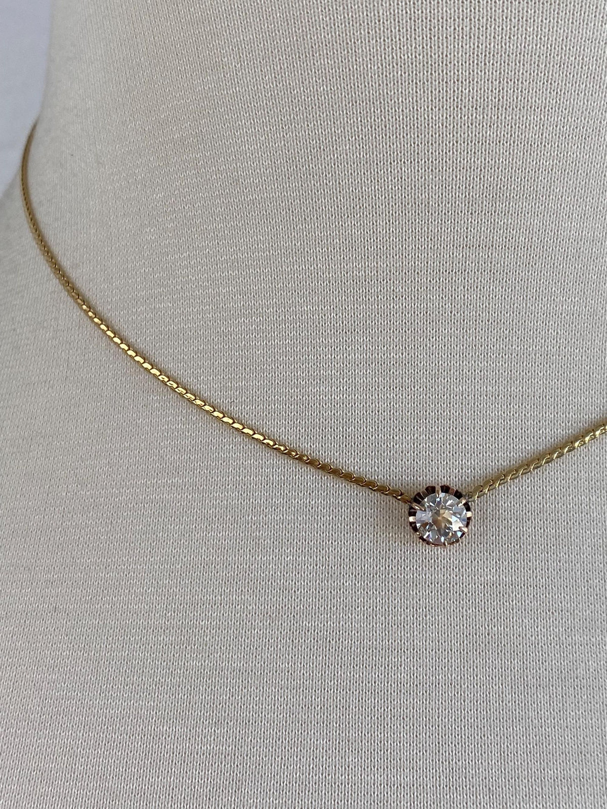 Vintage Solid 18k Yellow Gold Diamond Serpentine Chain Necklace - 15.25 inches