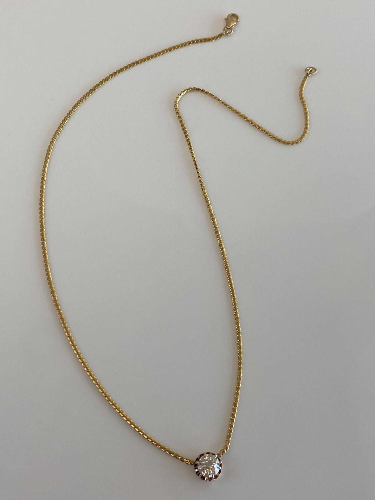 Vintage Solid 18k Yellow Gold Diamond Serpentine Chain Necklace - 15.25 inches