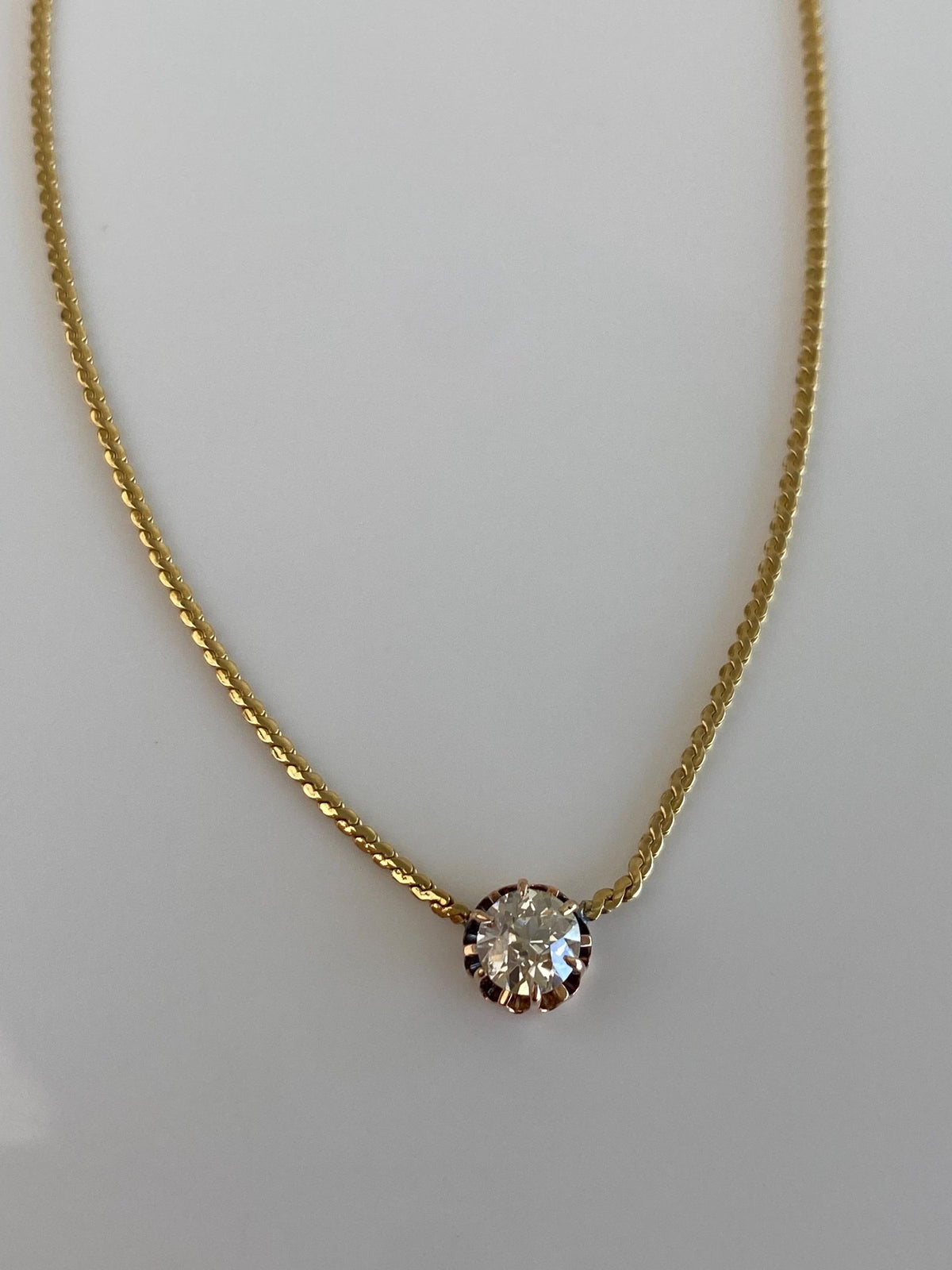 Vintage Solid 18k Yellow Gold Diamond Serpentine Chain Necklace - 15.25 inches