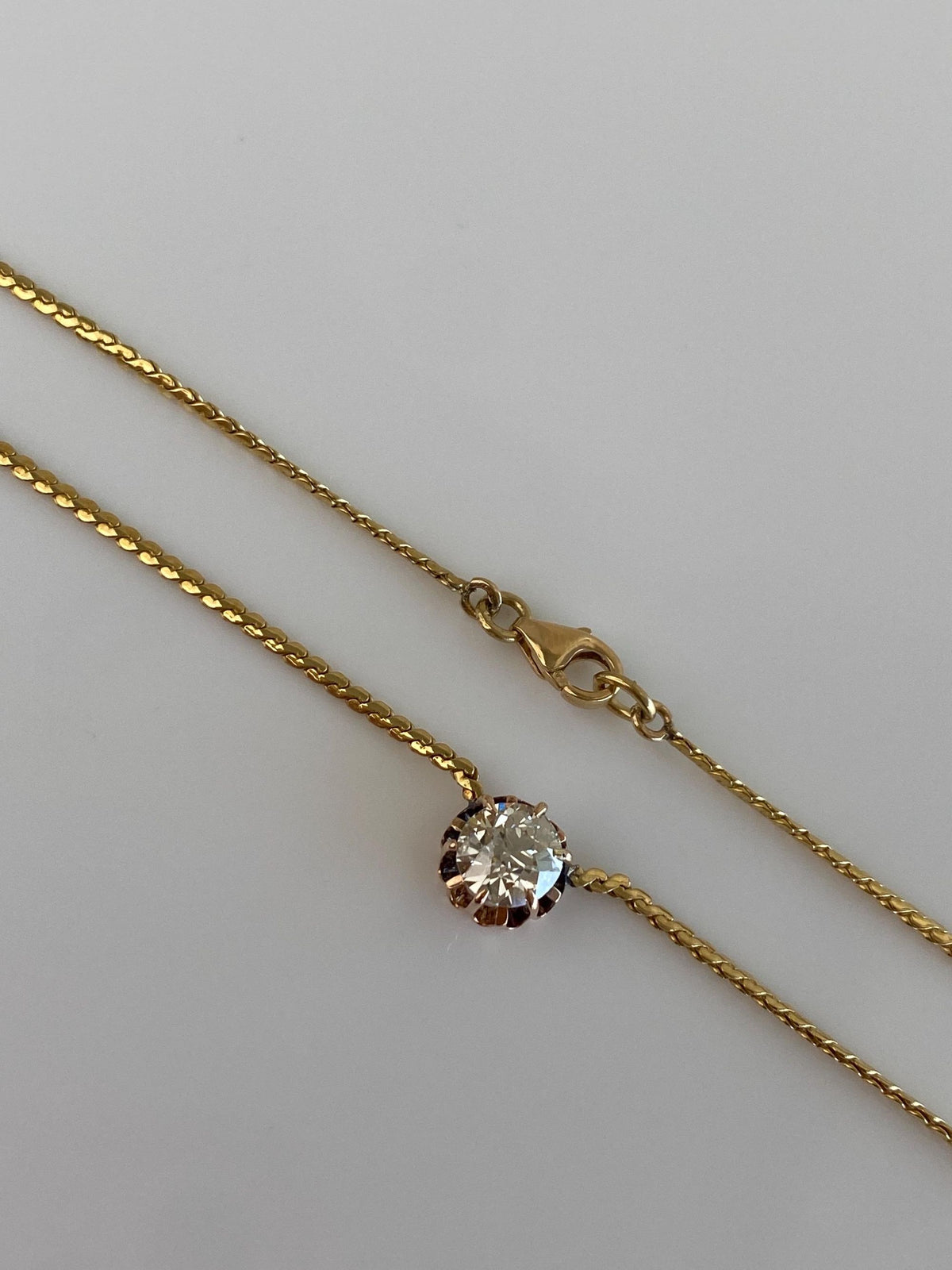 Vintage Solid 18k Yellow Gold Diamond Serpentine Chain Necklace - 15.25 inches