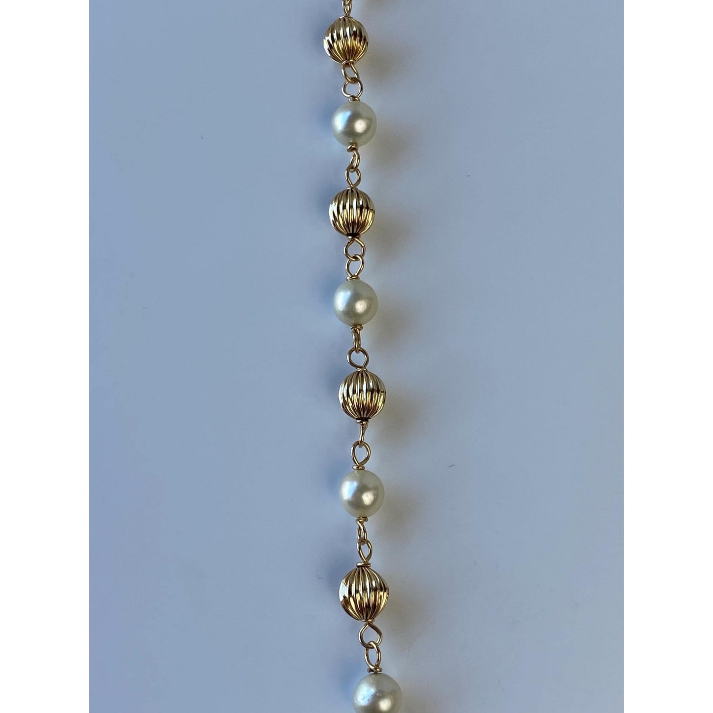 Vintage 14k Yellow Gold Fluted Gold Bead Pearl Link Bracelet - 7.25 inches