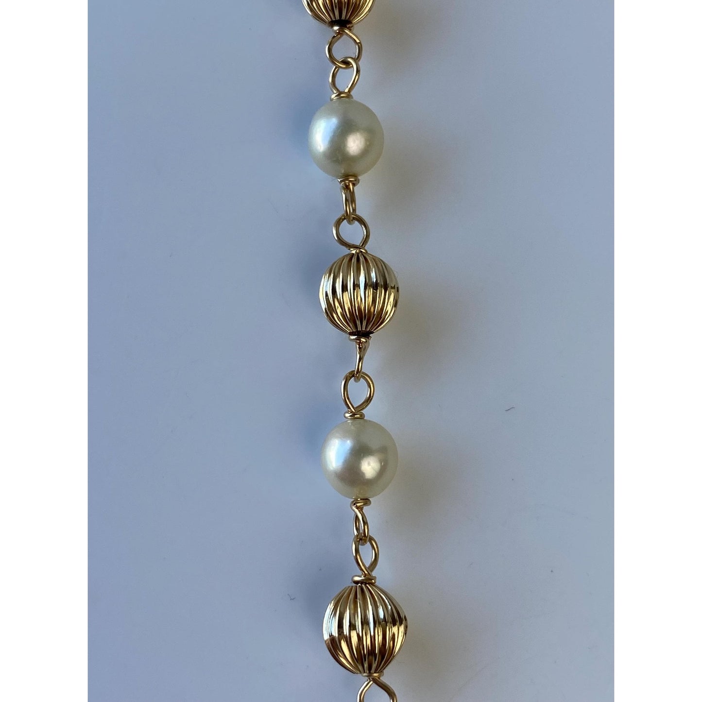 Vintage 14k Yellow Gold Fluted Gold Bead Pearl Link Bracelet - 7.25 inches