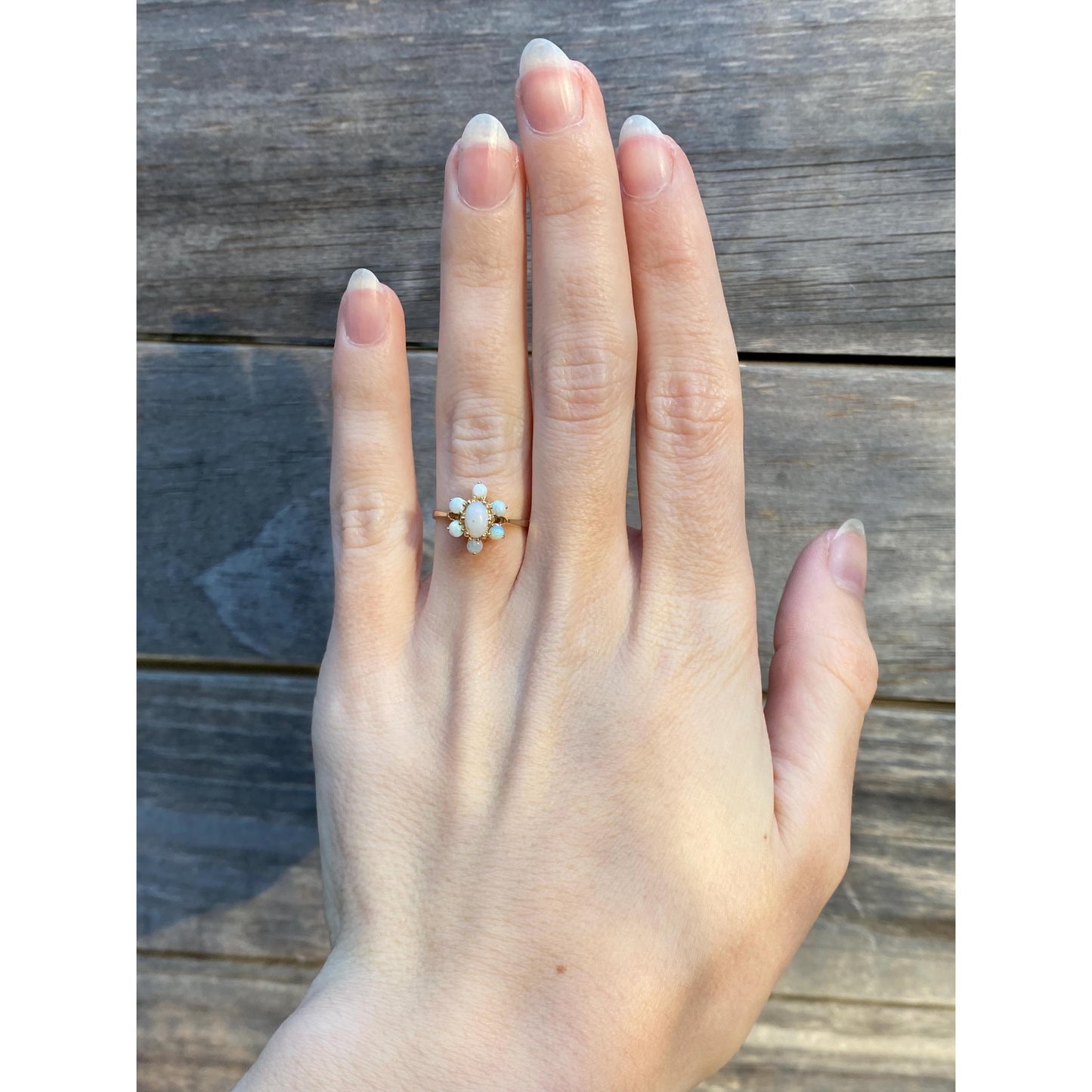 Vintage Solid 10k Yellow Gold Opal Halo Ring - Size 4.5