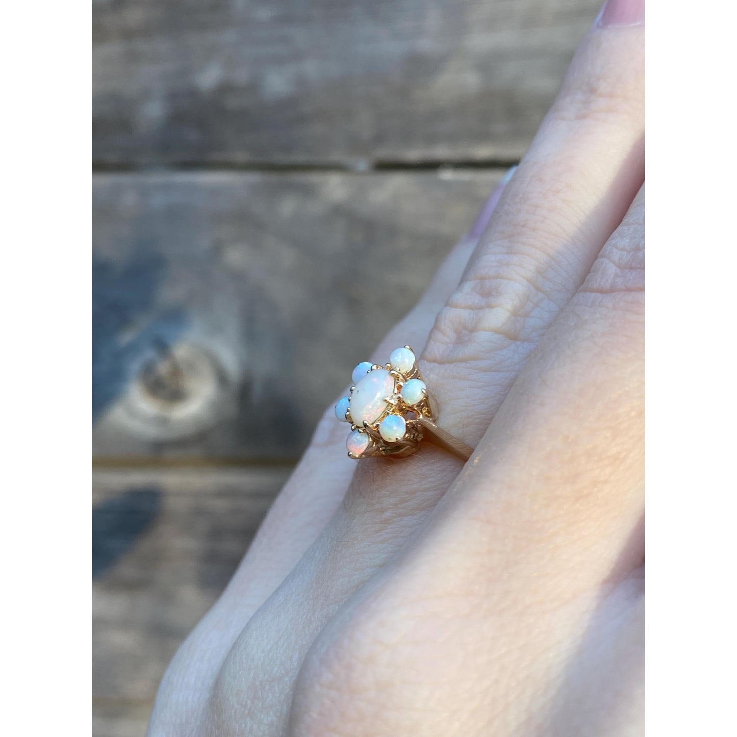 Vintage Solid 10k Yellow Gold Opal Halo Ring - Size 4.5