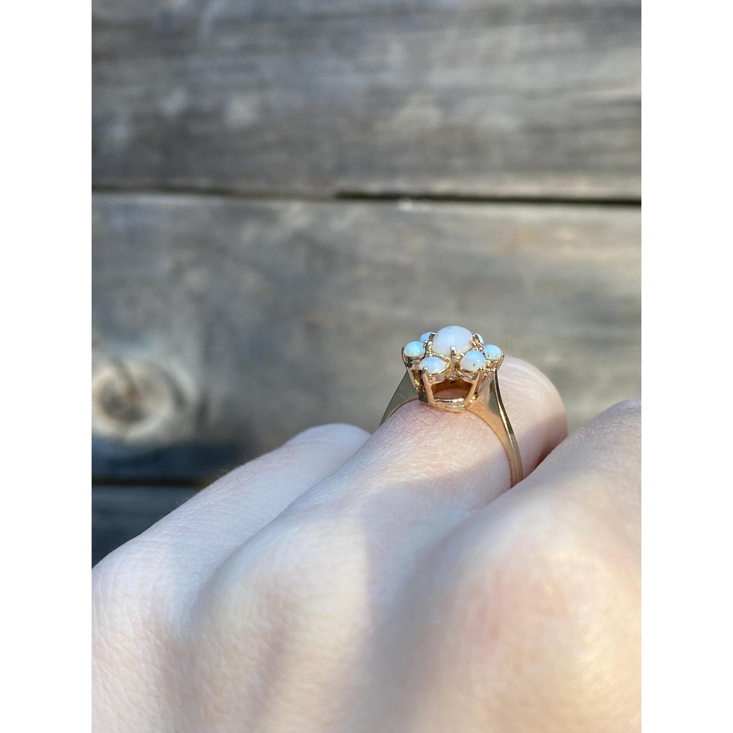 Vintage Solid 10k Yellow Gold Opal Halo Ring - Size 4.5