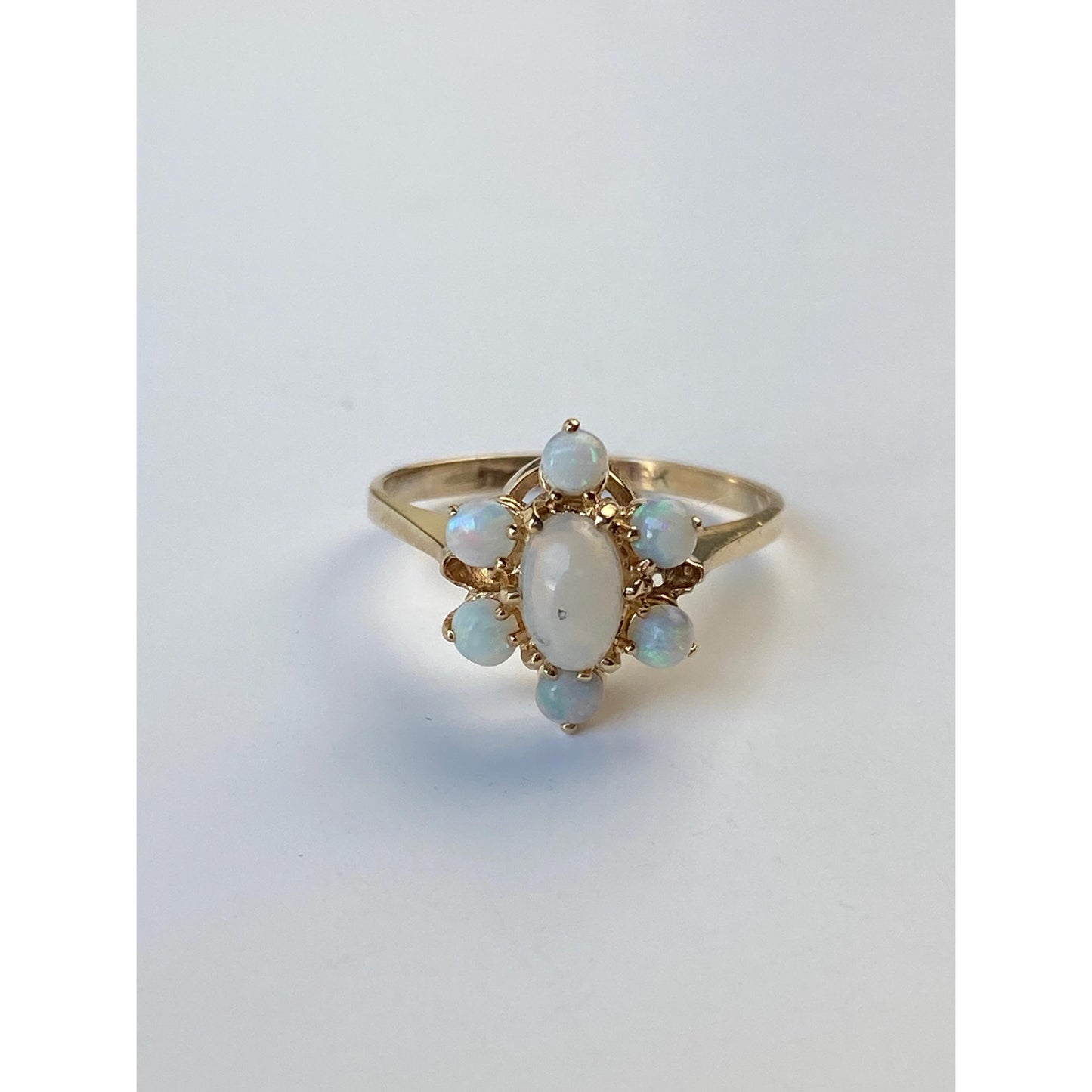 Vintage Solid 10k Yellow Gold Opal Halo Ring - Size 4.5