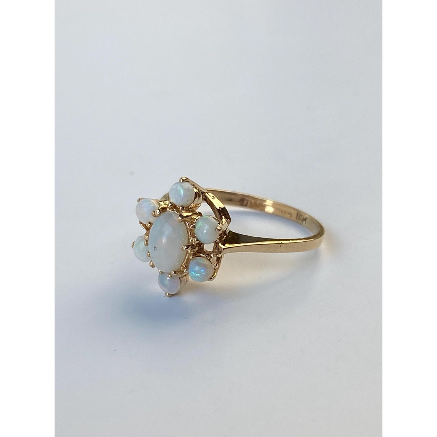 Vintage Solid 10k Yellow Gold Opal Halo Ring - Size 4.5