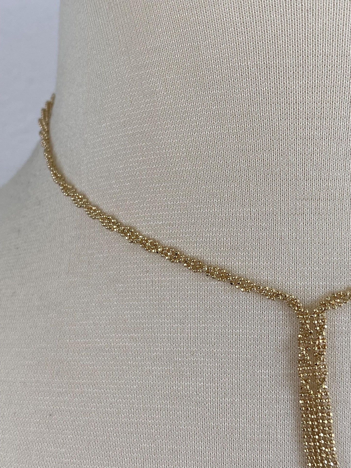 Vintage 14k Yellow Gold Twisted Faceted Ball Chain Fringe Necklace - 15.5-17.5 inches