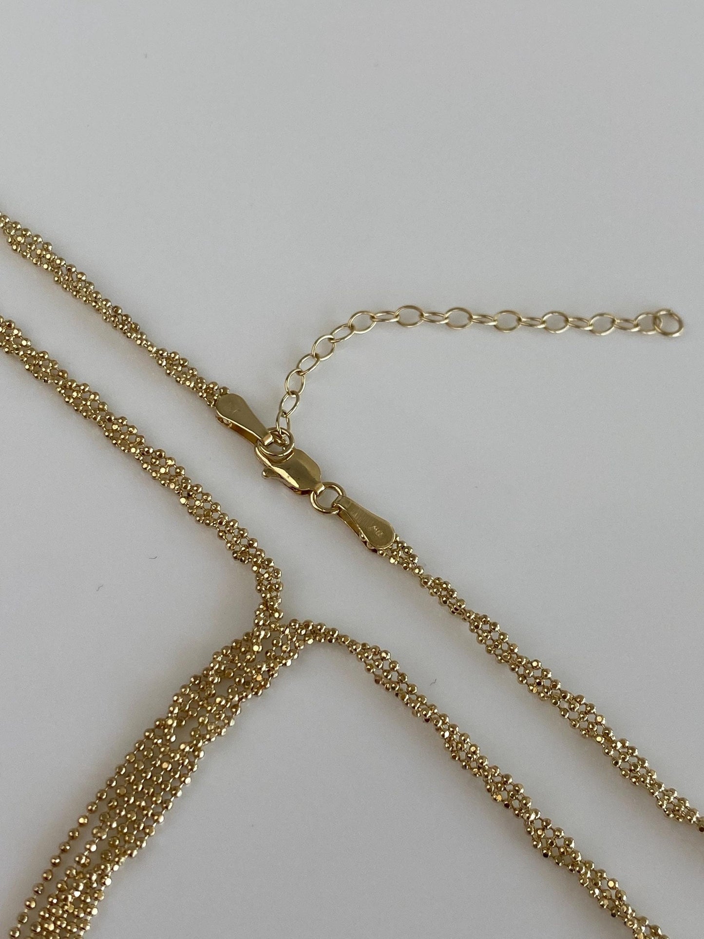 Vintage 14k Yellow Gold Twisted Faceted Ball Chain Fringe Necklace - 15.5-17.5 inches