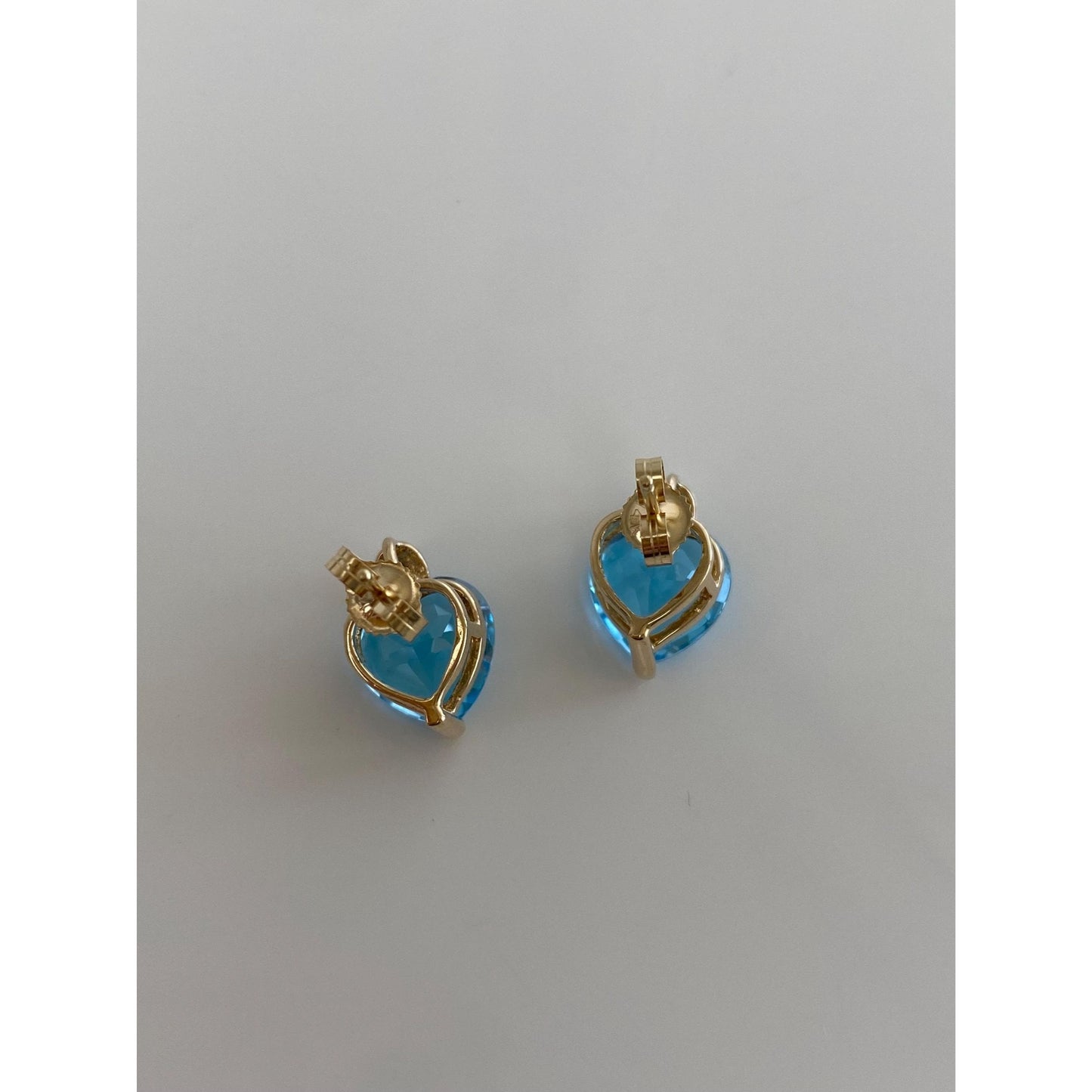 Vintage Solid 14k Yellow Gold Diamond Heart Topaz Stud Earrings
