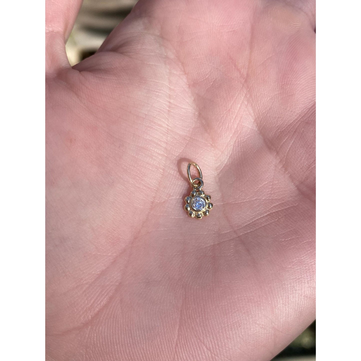 Vintage Solid 10k Yellow Gold Cubic Zirconia Flower Charm