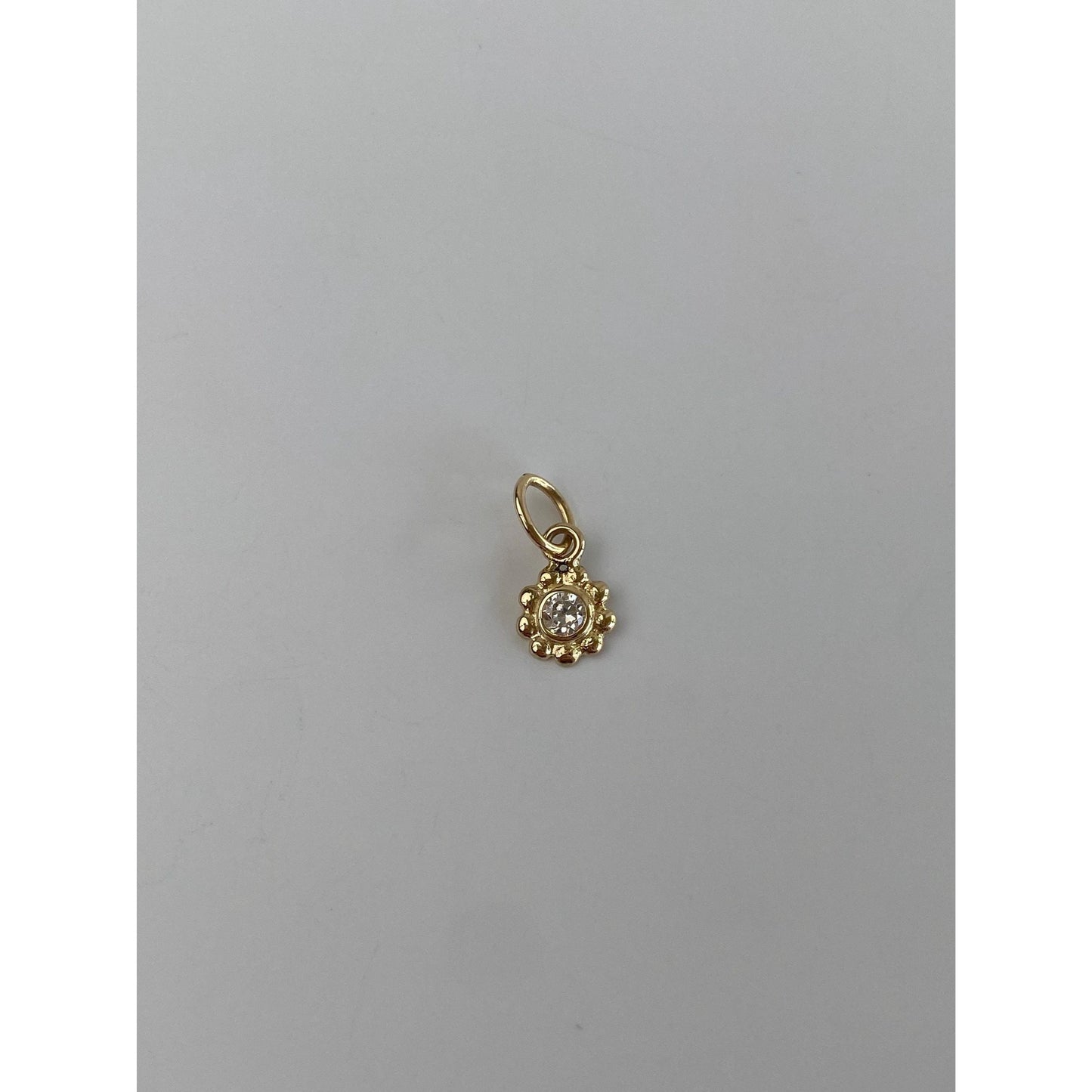 Vintage Solid 10k Yellow Gold Cubic Zirconia Flower Charm