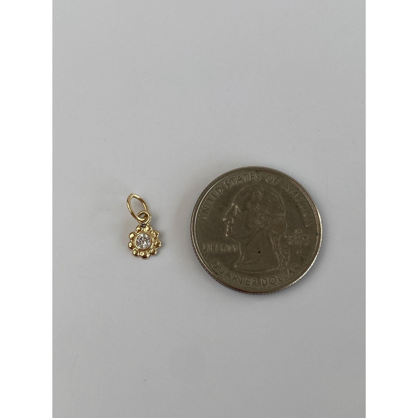 Vintage Solid 10k Yellow Gold Cubic Zirconia Flower Charm