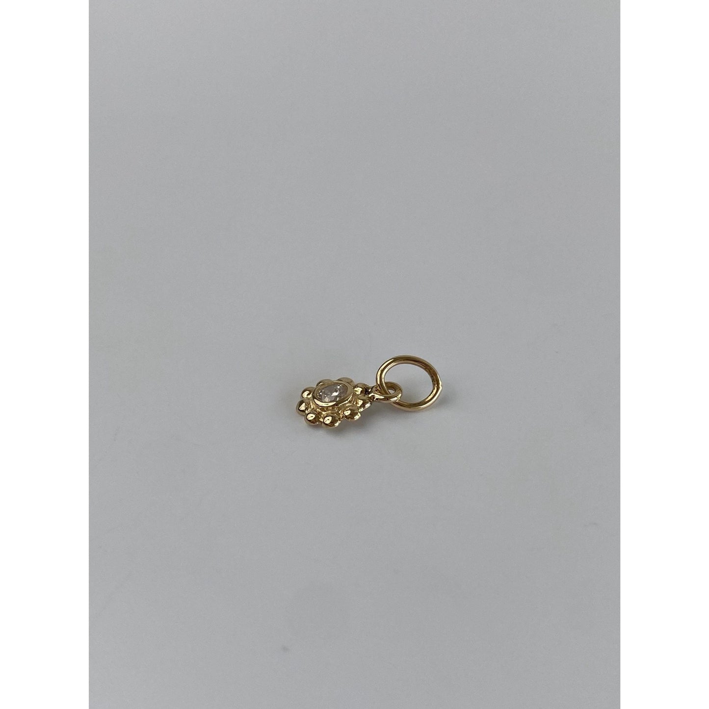 Vintage Solid 10k Yellow Gold Cubic Zirconia Flower Charm