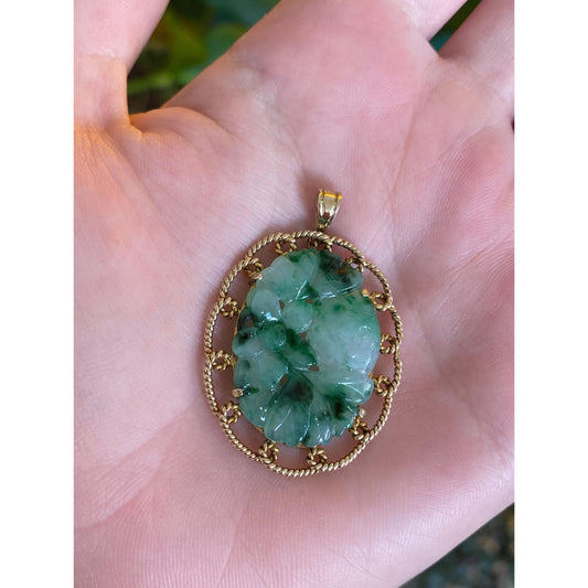 Vintage Solid 14k Yellow Gold Carved Jade Charm